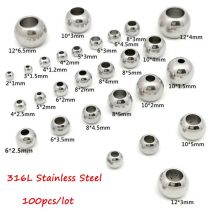100 sztuk 2mm-12mm 316L ze stali nierdzewnej stalowe koraliki europejskiej piłka metalowe duże Hole Spacer koraliki do tworzenia biżuterii Diy bransoletka naszyjnik