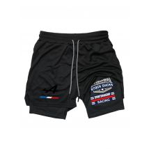 Hochelastische, zweilagige Sportshorts für Herren, schnell trocknende Hose, versteckte Handytaschen, Kordelzug an der Taille, verstärkte Nähte