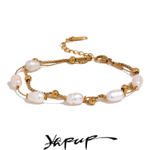 Yhpup Natürliche Perlen Doppelschicht Kette Edelstahl Charm Armband Armreif Frauen Stilvolle Sommer Schmuck Wasserdicht