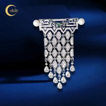 OKILY Retro Palace Stil Exquisite Zirkon Quaste Brosche Elegante Süßwasser Perle Geometrie Kleidung Zubehör für frauen Dekor