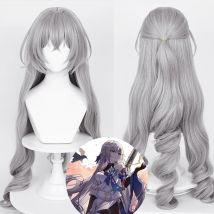 Graue lange gewellte synthetische Damen-Perücke, flauschig, Anime-Spiel, Cosplay, flauschige Damen-Perücke, hitzebeständig, für die tägliche Party