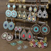 Ethnische Retro Bohemian Bunte Emaillierte Ohrringe Für Frauen Boho Hohle Blume Geometrische Runde Vintage Tropfen Baumeln Schmuck Geschenk