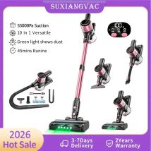 Aspirapolvere Senza Fili, 55Kpa/500W/45min 10 in 1 Potente Aspirapolvere a Bastone per Casa, Peli di Animali, Pavimenti Duri, Tappeti