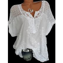Große Größe Lose Kurzarm Spitze Frauen Blusen Baumwolle Blusen 2024 Sommer V-ausschnitt Weißes Hemd Tops Sexy Mode Frauen hemd