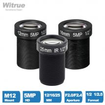 Witrue CCTV-Kameraobjektiv, 5 Megapixel, M12 x P0,5, Halterung 1/2,5 Zoll F2,0, 12 mm, 16 mm, 25 mm, optional für Sicherheits-IP-Kameras