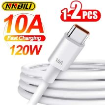 NNBILI 1-2szt. 120W 10A Kabel USB typu C Super szybka linia ładowania dla Xiaomi Samsung Huawei Kable USBC do szybkiego ładowania Przewód do transmisji danych