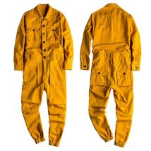 Spring Overalls Herren Overall lose Langarm Baumwolle Cargo hose schwarz gelb Workwear Hose Arbeits kleidung Stram pler