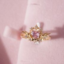 Süßer rosa Herz-Ring für Damen und Mädchen, modisch, Hochzeit, Party, Anime-Schmuck, Accessoires, Geschenk, vergoldet, verstellbar, Prinzessinnen-Ring, Neu