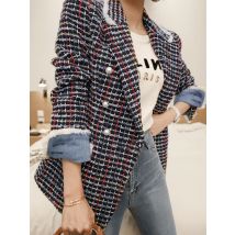 Fashion Elegant Women Tweed Outwear Casual Retro Plaid Double Breasted Pearl Button Lady Femme Mujer Autumn Winter Coat Jacket