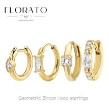 925 Sterling Silver Ear Needles Rectangular/round Zircon Hoop Earrings Simple Pierced Geometric Ear Buckle Fashion Party Jewelry