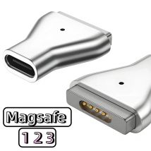 Adaptador PD magnético USB tipo C de aluminio de 100W para Magsafe 1 2 3 MacBook Air Pro indicador Led convertidor de enchufe magnético de carga rápida