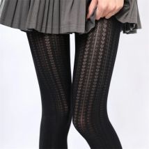 Knit Ribbed Pantyhose Women Sexy Thicken Stockings Black Striped Lace Tights For Women Skinny Leggings Pantyhose New