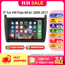 ESSGOO 4+64GB 9" 2 DIN per VW Polo 6R 6C 2009–2017 Autoradio Android 14 Carplay Wireless Android Auto GPS FM WiFi BT Comandi al Volante RDS Mirror Link Schermo Touch Lettore Video Multimediale