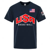 T-shirt casual da strada stampate da basket USA T-shirt casual da uomo larghe oversize in cotone