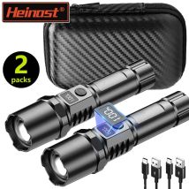 High Power XHP100 Led Flashlight Rechargeable Retractable Flashlight Digital Zoom Usb Hand Light for Camping,Outdoor and Emerge