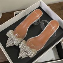 Liyke 2026 Frühling Sexy Slingback Schuhe Frauen Maultiere Sandalen Mode Kristall Diamant Bowknot Spitz Transparent Heels Pumps