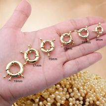 Ganci con fermagli a molla rotondi color oro reale 18 carati per bracciale, clavicola, collana, connettori di chiusura, gioielli fai da te