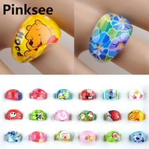10Pcs  Mixed Lots Cute Cartoon Animal Ring Children Kids Resin Lucite Rings Jewelry 15MM Best Gifts For Christmas