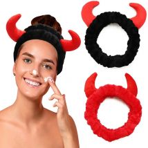 Plush Headband Women Girls Cute Red Horns Soft Elastic Hairband Wash Face Sport Velvet Hair Band Party Bandana Hair Accessories
