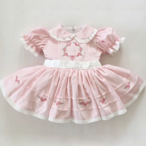 0-12Y Baby Mädchen Sommer Rosa Blume Stickerei Türkische Vintage Prinzessin Rosa Kleid für Geburtstag Urlaub Casual Eid Taufe B186