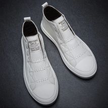 Neue 100% Echtes Leder Schuhe Männer High top Mode Turnschuhe Flache Marke Schwarz Weiß Schuhe Kühlen Straße Junge Männliche Schuhe DX233