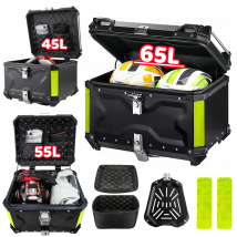Caja superior de aluminio para casco de motocicleta, 45L,55L,65L, resistente al agua, caja trasera para maletero de motocicleta, caja de herramientas de liberación rápida