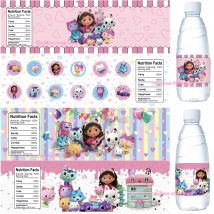 Gabby Puppenhaus-Etikettenaufkleber, Geburtstagsparty-Dekoration, Gabby-Katze, Puppen, Wasserflaschen-Etikettenaufkleber für Kinder, Partygeschenke, Geschenke