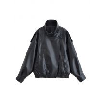 Women's Jacket Fall 2025 New Black Long Sleeve Pebble Faux Leather Jacket Motorcycle Style Personality Fashion