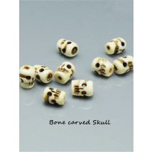 10PCS Tibet Yak Bone Hand Carved Skull Prayer Loose Beads White Brown TSB0214