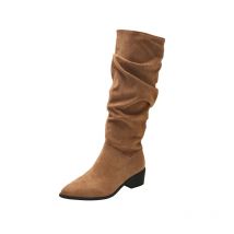 2026 mode Frauen Kniehohe Stiefel Herbst Winter Goth Schuhe Chunky Pumps Mode Wildleder Lange Botas Mid Heels Schnee Schuhe Mujer 40