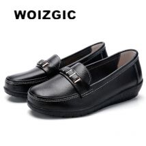 WOIZGIC Damen-Schuhe für Damen, Mutter und Mädchen, echtes Leder, flache Schuhe, Plateau-Loafer, zum Hineinschlüpfen, Übergröße 42, 43, 44, Frühling