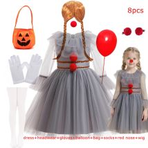 Halloween Grau Joker Kostüm Mädchen Karneval Cosplay Gruseliges Clown Kostüm Kinder Dress Up Party Kleidung