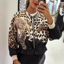 Vintage Women Soft Leopard Print Bomber Jacket 2024 Female Spring Autumn Thin Street Jacket Woman Fashion Zipper Short Coats Top
