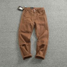 Schwergewicht Baumwolle Retro Arbeitskleidung Hose für Männer Pebble Texture Canvas Patchwork Design Logger und Motorrad Casual Cargo Hose