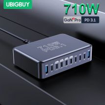 Ubigbuy Caricatore USB C GaN da 710 W Stazione di ricarica rapida PD 3.1 a 10 porte 140 W 100 W PPS per laptop iPhone 16 Samsung S23 MacBook Pro