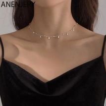 ANENJERY Zarte Schmuck Runde Perle Discs Choker Halskette für Frauen Party Schlüsselbein Kette Halskette Geschenke Großhandel S-N695