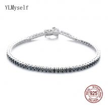 Echtes 925 Silber Tennis Armband 2 mm schwarz Zirkon massiven feinen Schmuck HipHop Rock Kette für Frauen