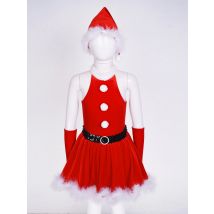 4-16Y Girls Christmas Santa Claus Cosplay Costume Ballet Skating Dance Tutu Dress with Hat Gloves Xmas New Year Party Clothes