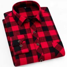 Nuova Camicia Casual da Uomo in Flanella a Quadri 2026, Camicia a Maniche Lunghe a Quadri Rossa e Nera per Ufficio e Business ​ Abbigliamento Uomo