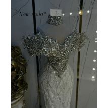 Schimmernde silberne Kristalle, schulterfrei, Meerjungfrau-Abendkleider, individuelle lange formelle Partykleider für Frauen, Dubai, Vestidos