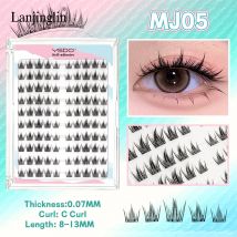 Lanjinglin Selbstklebendes DIY-Wimpernverlängerungsset, Wimperncluster, kein Kleber erforderlich, DIY-Wimpernverlängerung, kleberfreie Cluster-Wimpern