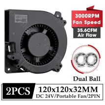 2 Stück Gdstime DC 24 V 12 mm 120 mm x 120 mm x 32 mm Dual Ball Industrial Portable Cooler Fan 120 x 32 mm 12 cm PC Turbo Blower Cooling Fan