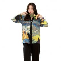 Lisacmvpnel Spring New Ice Silk Women Pajama Set Print Fashon Long Sleeve Suit Pyjamas Cardigan High Quality Suit Sleepwear