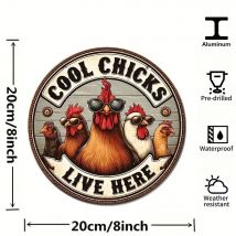 Vintage Aluminum Sign "Cool Chicks Live Here" – 1pc 8x12 Inch Easy Hang Rustic Decor, Weather Resistant For Farmhouse