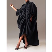 Yeezzi Damenmode-Hemdkleid mit plissiertem Revers, 2025, neues Frühjahr, lange Ärmel, lose geknöpfte, lässige High-Street-Maxikleider