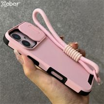 Custodia con cordino da polso con protezione per obiettivo fotocamera scorrevole per iPhone 17 15 11 12 13 14 16 Pro Max Plus Cover rigida antiurto