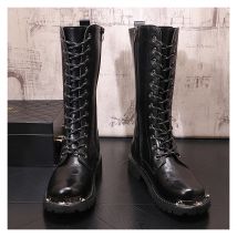 Berühmte marke designer stiefel für männer mode lace-up echtes leder schuhe schwarz hohe boot punk motorrad lange botas masculinas