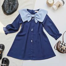 Koreanisches modisches elegantes Mädchenkleid mit Revers und langen Ärmeln, schwarze Prinzessin, Kinderkleidung für die Geburtstagsfeier