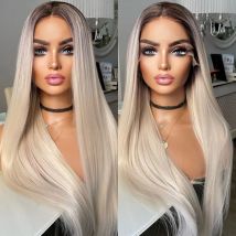 Eis blonde gerade Perücke 13x4 Spitze Front Perücke hitze beständige Luxus synthetische Spitze Perücken für Frauen Cosplay Perücke vor gezupft