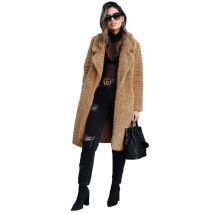 Herbst Winter Lange Teddy Mantel Frauen Lange Faux Pelzmantel 2025, Damen Dicke Warme Pelz Jacke Weibliche Plüsch Teddy Mantel Flauschigen outwear
